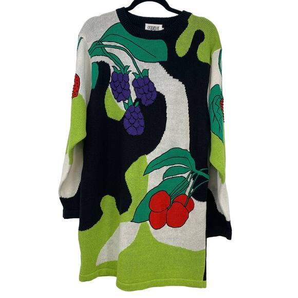 Cervelle Large Tunic Sweater Abstract Fruit Beaded Embellished Wearable Art - Picture 1 of 5